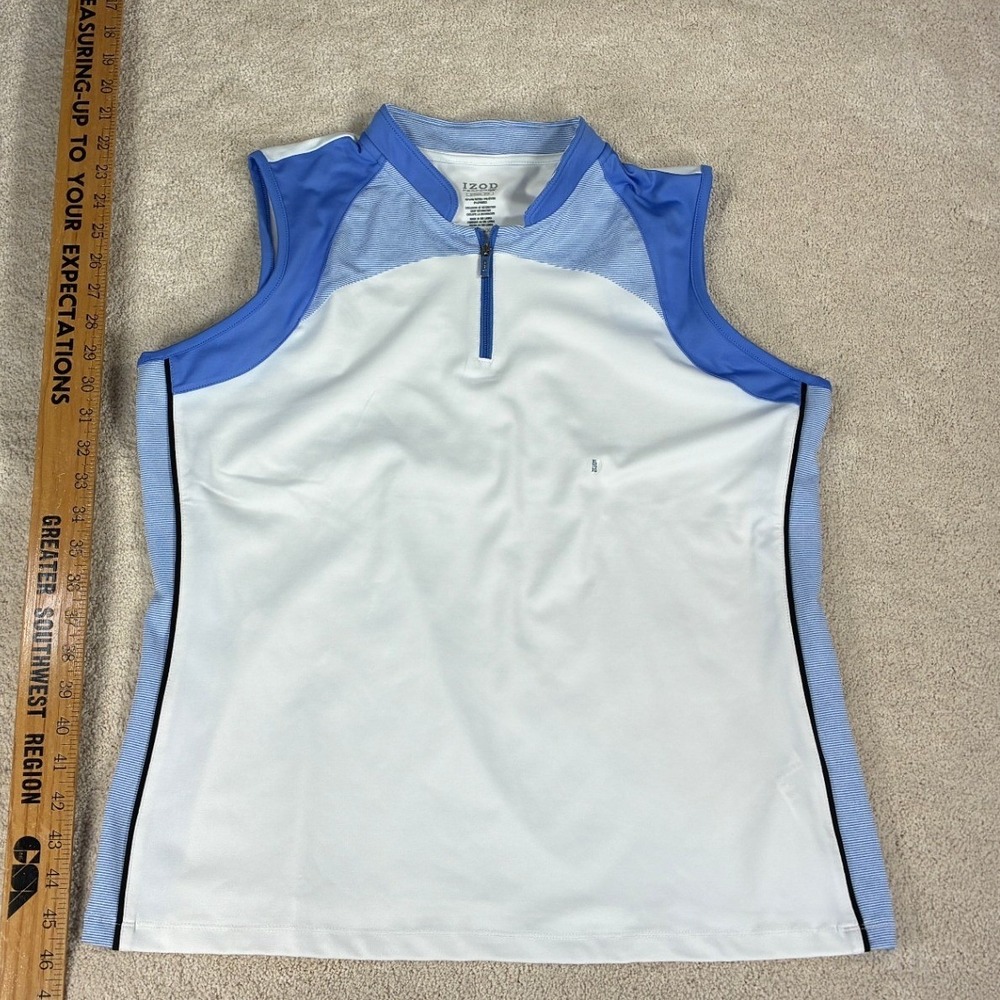 NWT IZOD Golf Sleeveless Polo Shirt Womens XL White Blue Quarter Zip PerformX